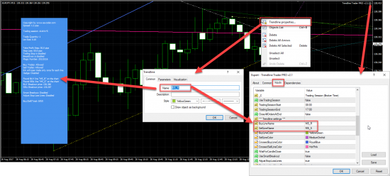 Example Trendline Trader EA setup