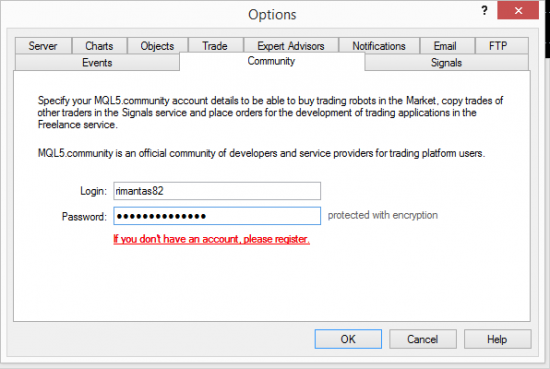 Logging into the MQL5 Community from the MT4 client terminal