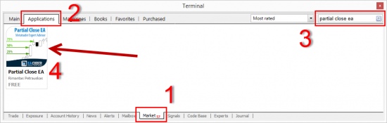 Locating Partial Close EA application on the MT4 app market