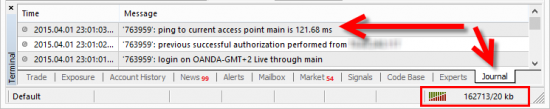 MT4 terminal displays the counter which indicates how much data were downloaded from the broker server.