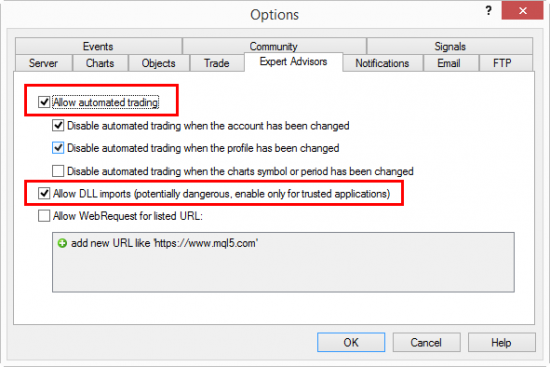 MT4 allows you to set the default setting for EA execution. This is the first window where I start MT4 configuration after fresh installation.