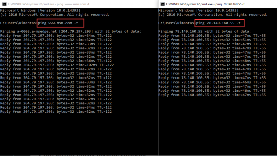 Pinging two servers to monitor Internet connection