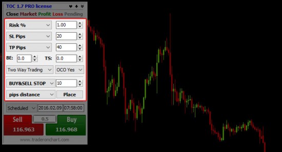 Preparing straddle pending orders 10 pips away from market price