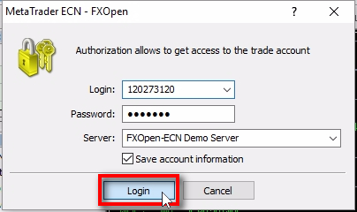 ;In the login window, type login (MT4 account number), investor password, and server name. It is quite convenient to have Save account information checked so that you don't need to enter these credentials in the future. Click on Login button. In this window, you can log in to MT4 account using the primary password or investor password. For example, let's say you have Pepperstone login credentials. You would type them in this window and click on Login button. In this example, I use FxOpen demo account, but the same procedure is for any MetaTrader terminal from any broker. The difference is only the server name as each broker has different server names. So make sure you have installed MT4 from the right broker so that you can see their server names on this list.